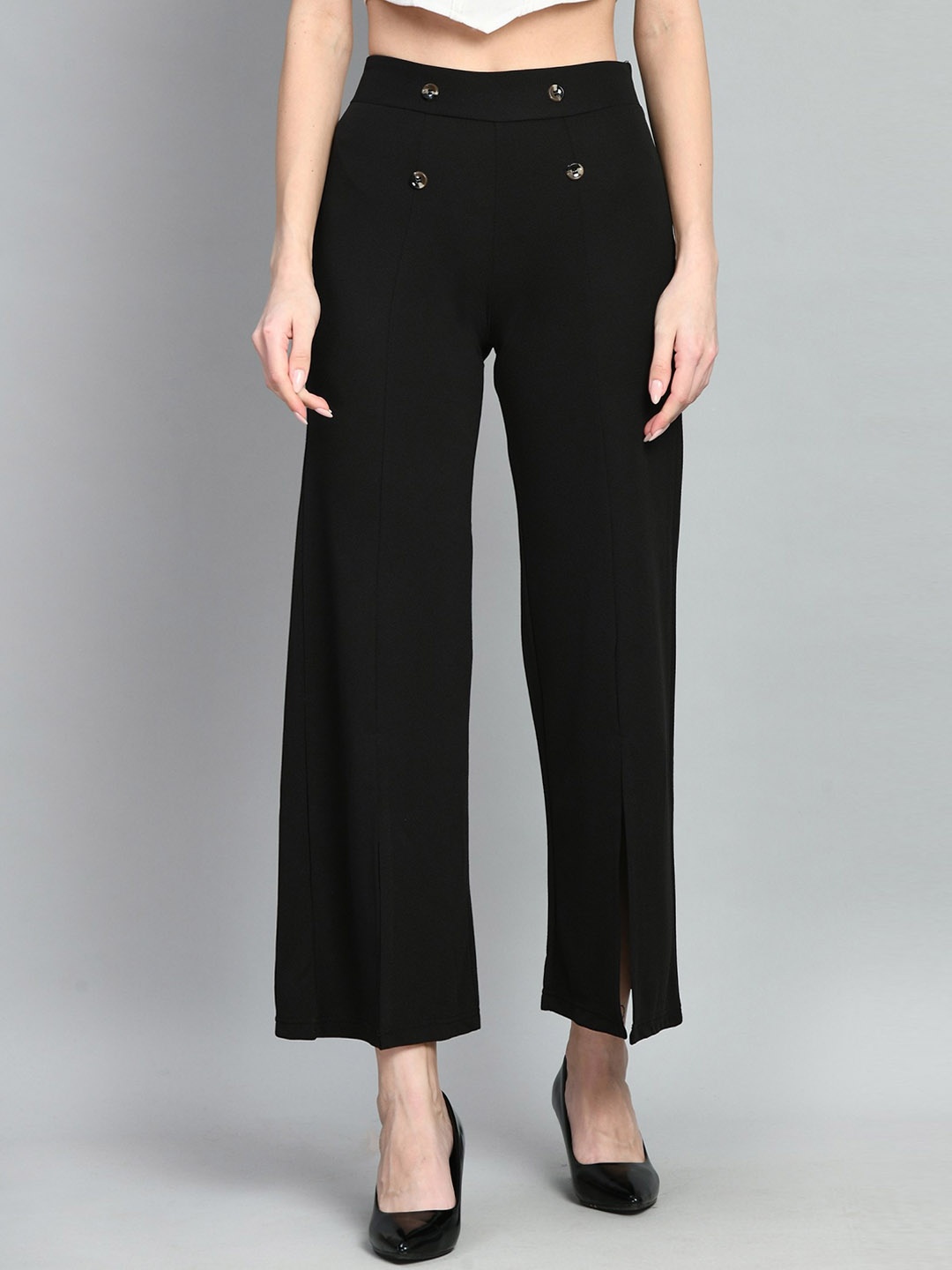 

Moshe Women Relaxed High-Rise Bottom Slit Parallel Trousers, Black