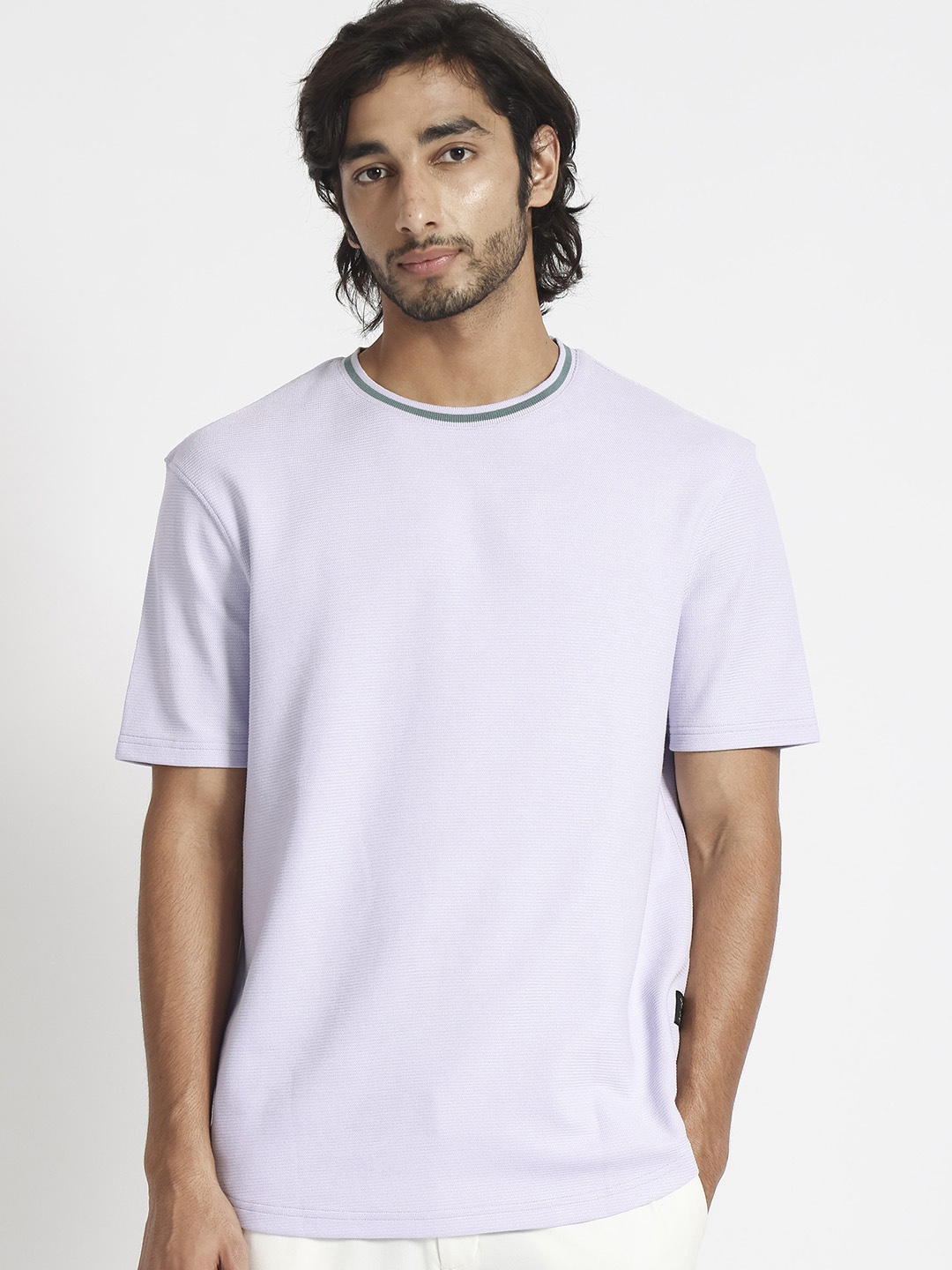 

RARE RABBIT Men Bueno Slim Fit Cotton Pastel T-Shirt, Purple