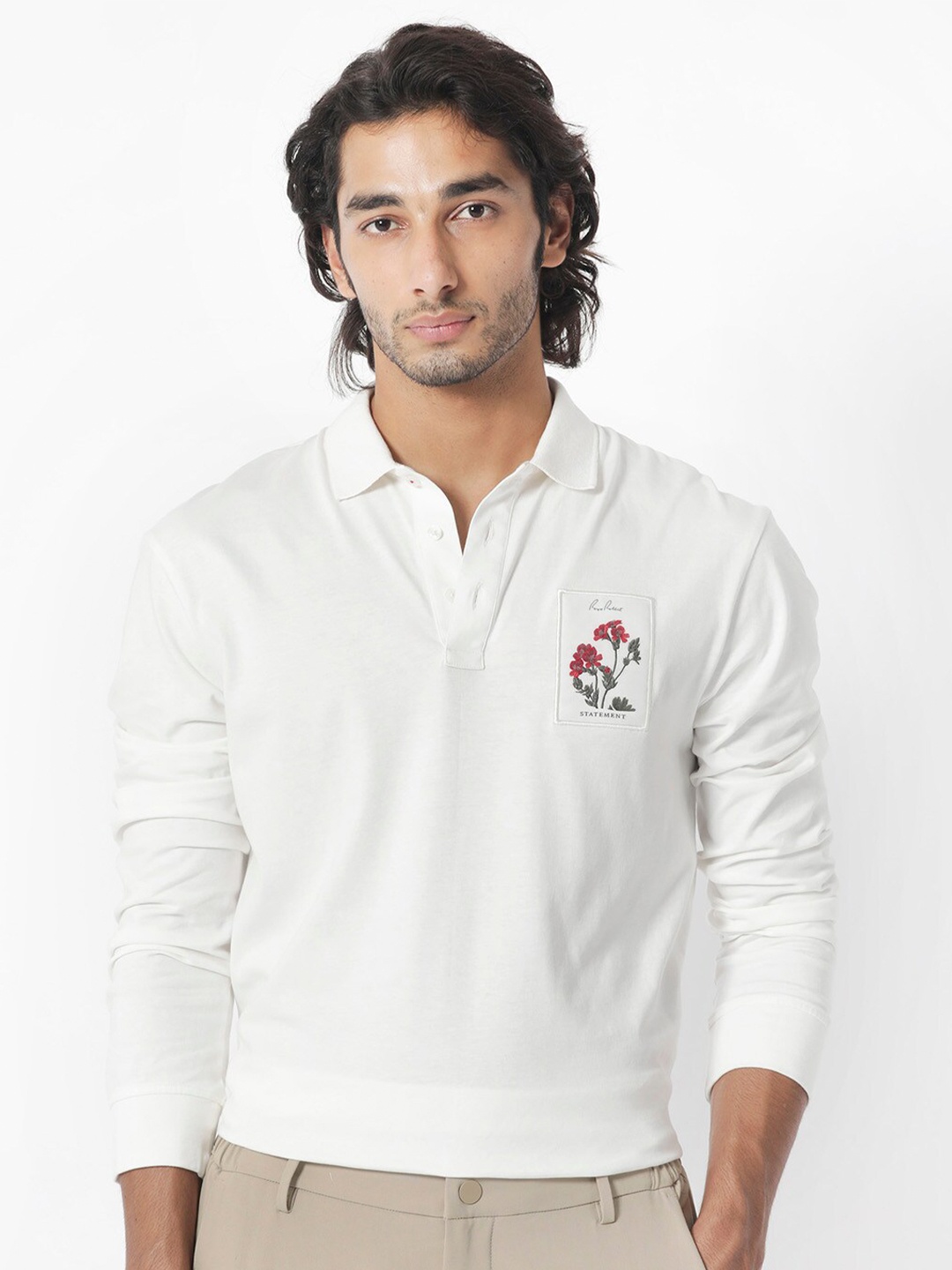 

RARE RABBIT Men Rings-4 Slim Fit Solid Polo Collar T-Shirt, White