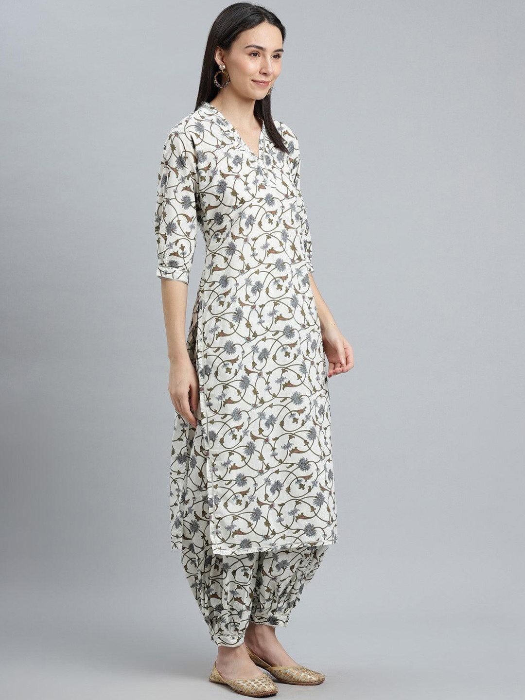 

KALINI Floral Printed Regular Kurta with Salwar, White