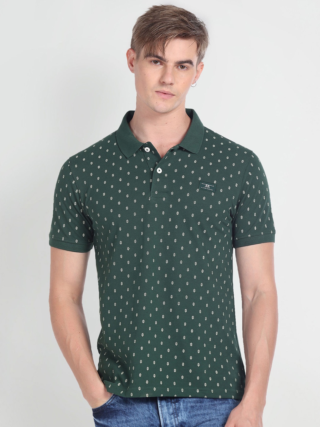 

Flying Machine Conversational Printed Polo Collar T-shirt, Green