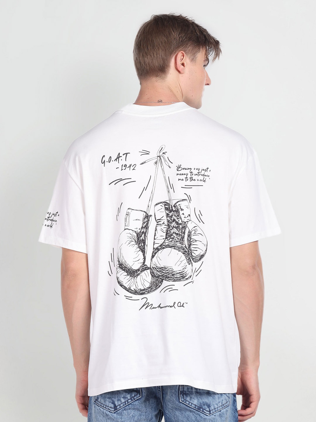 

Flying Machine Graphic Printed Round Neck Oversized Cotton T-Shirt, White