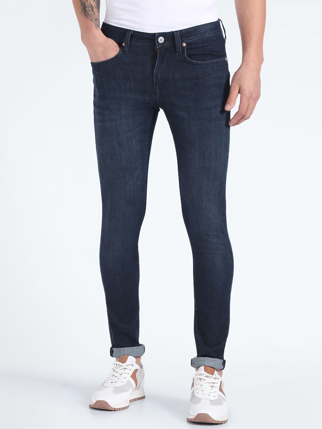

Flying Machine Men Super Skinny Fit Low-Rise Clean Look Stretchable Jeans, Blue