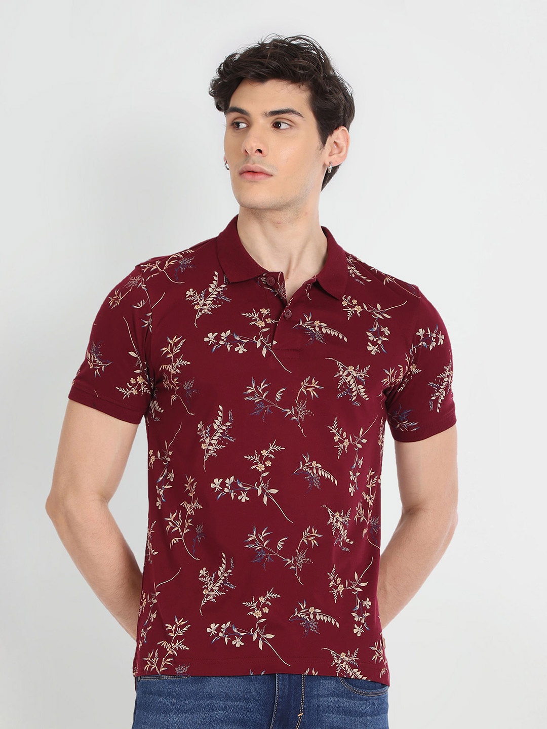 

Flying Machine Conversational Printed Polo Collar T-shirt, Red