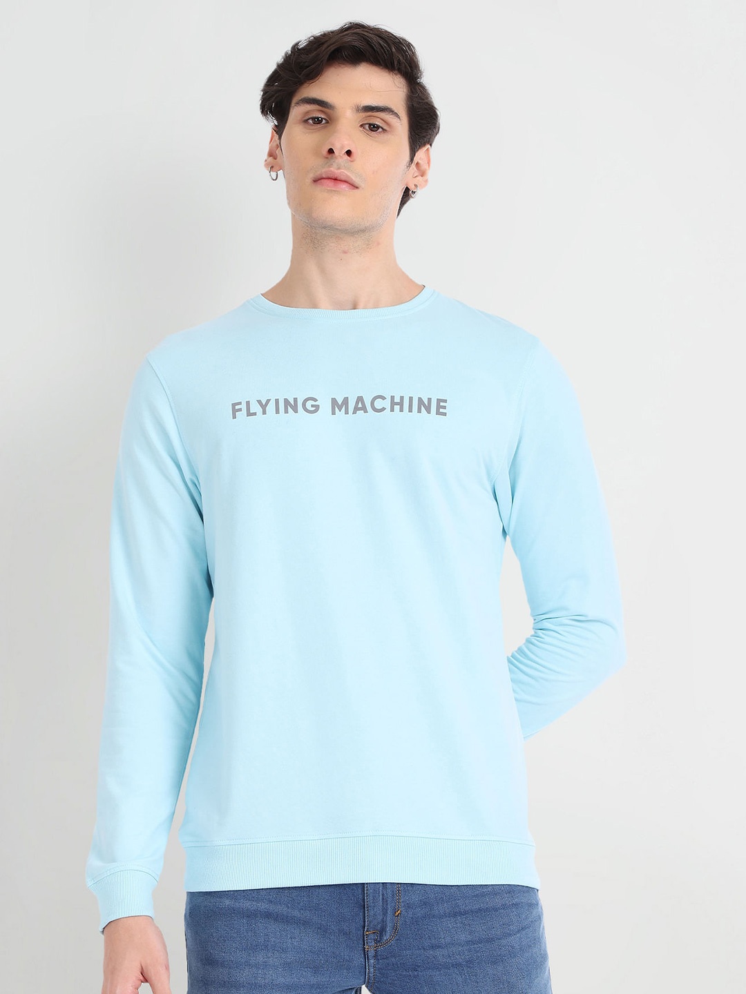 

Flying Machine Typography Printed Cotton Sweatshirt, Blue