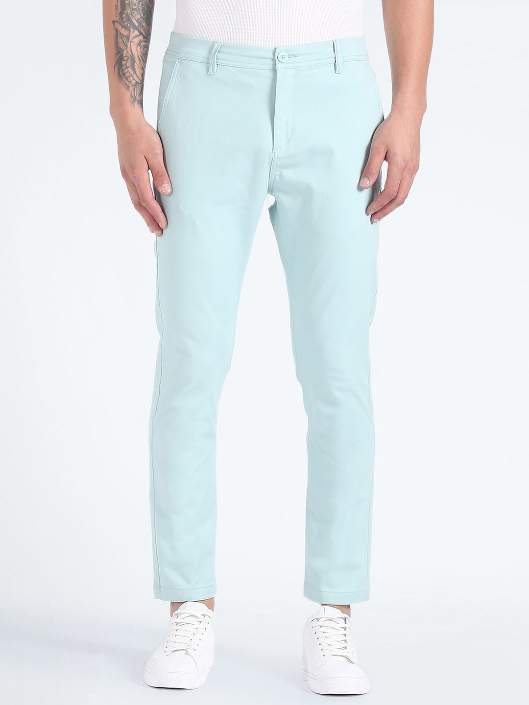 

Flying Machine Men Tapered Fit Mid-Rise Trousers, Green
