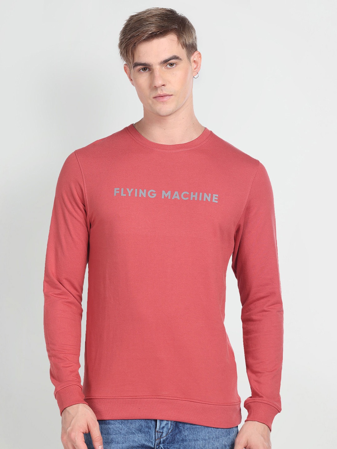 

Flying Machine Typography Printed Cotton Sweatshirt, Red
