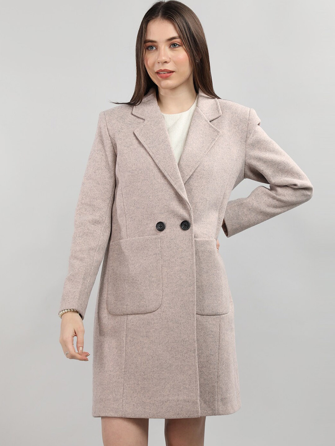 

CHKOKKO Single-Breasted Winter Overcoat, Mauve