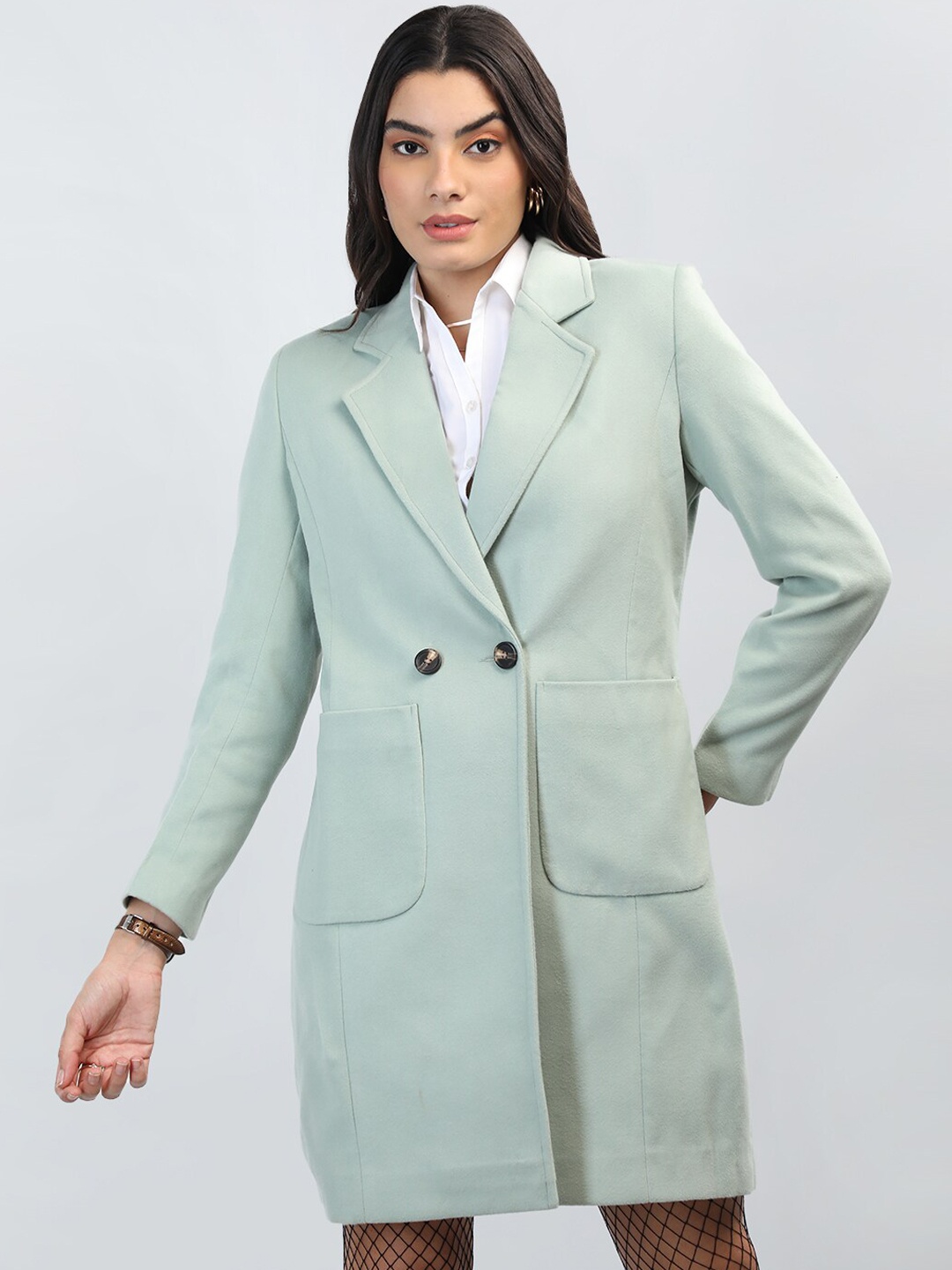 

CHKOKKO Double Breasted Woollen Overcoat, Green