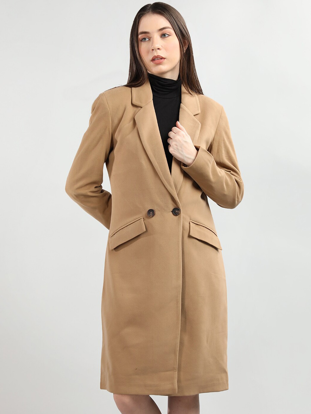 

CHKOKKO Double Breasted Woollen Overcoat, Beige