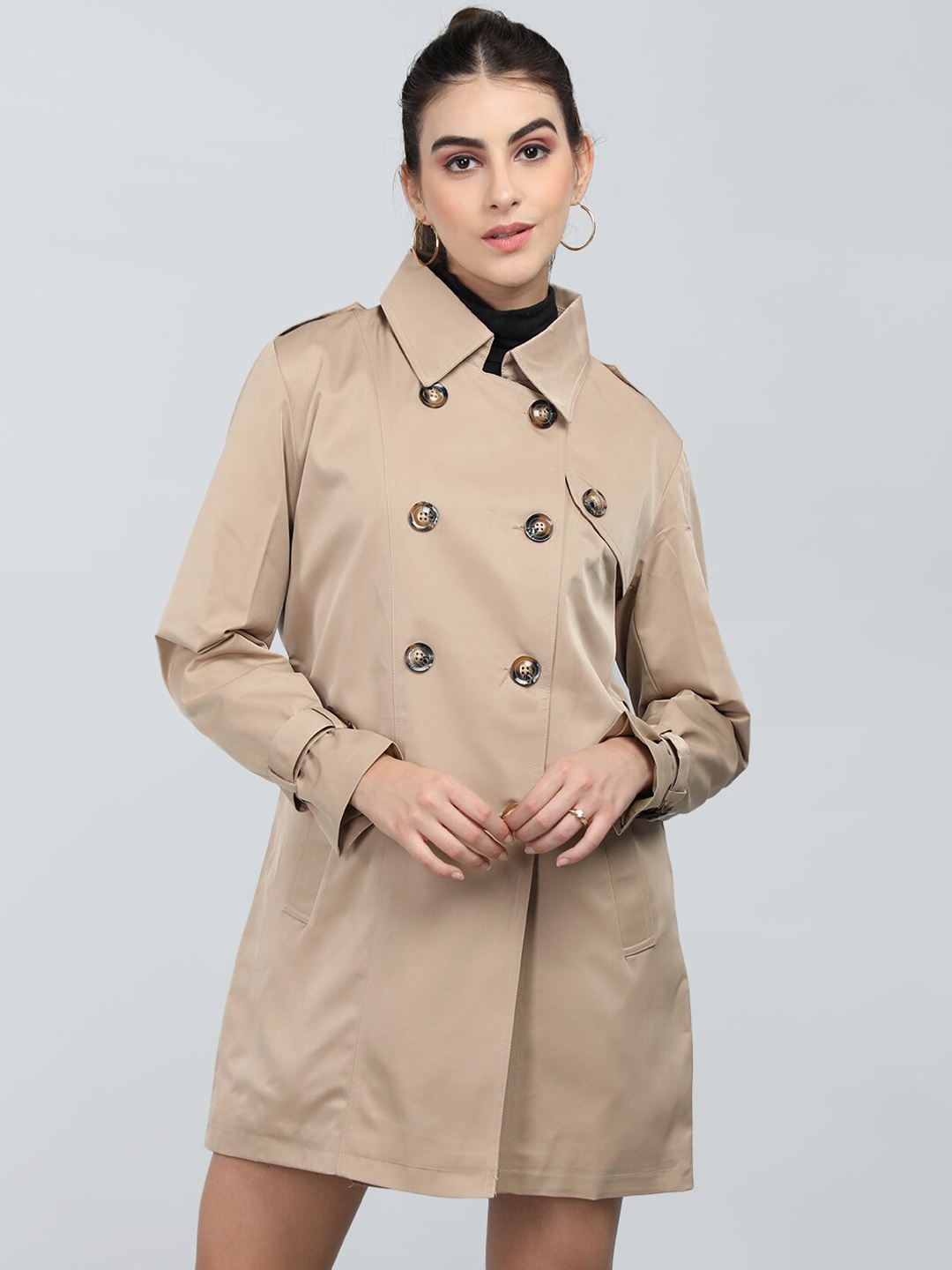 

CHKOKKO Double-Breasted Trench Coat, Camel brown