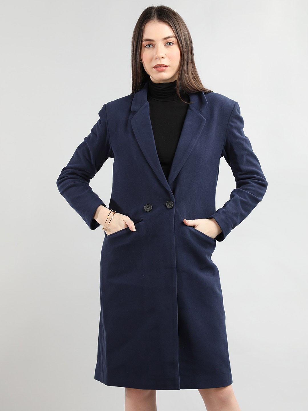

CHKOKKO Double Breasted Woollen Overcoat, Navy blue