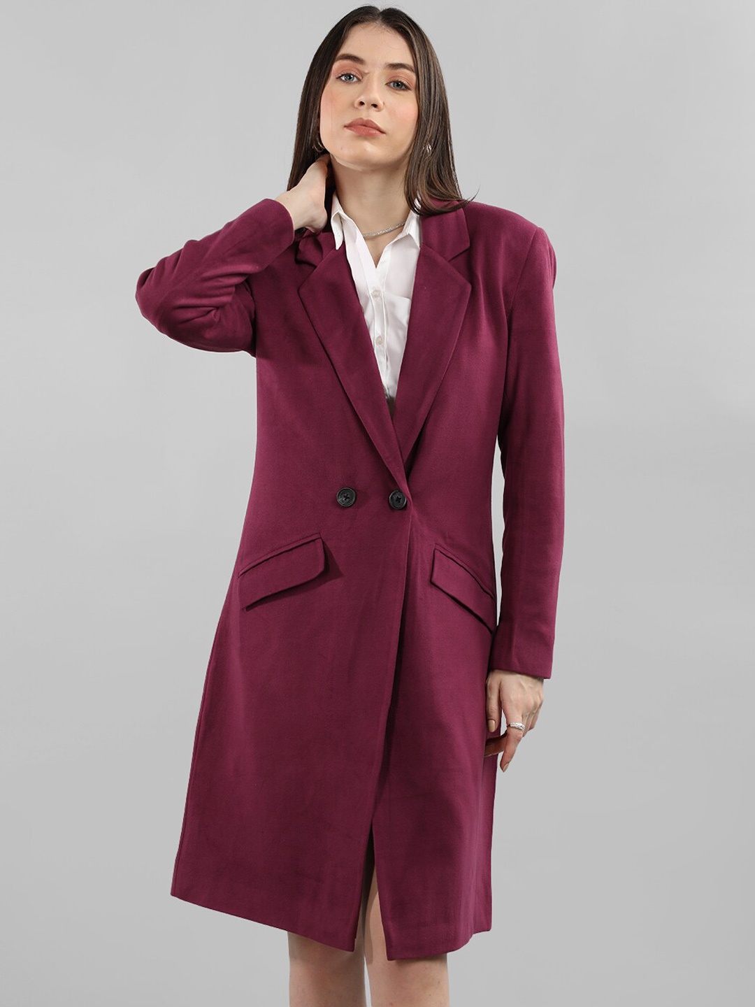 

CHKOKKO Double Breasted Woollen Overcoat, Purple