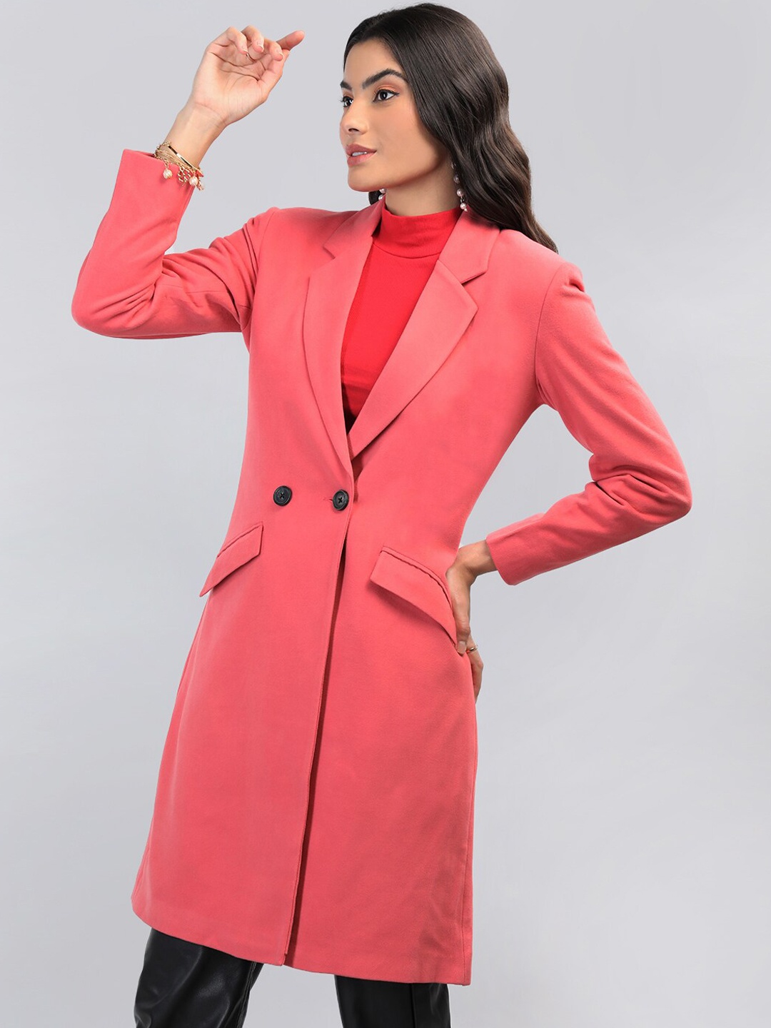 

CHKOKKO Double Breasted Woollen Overcoat, Peach