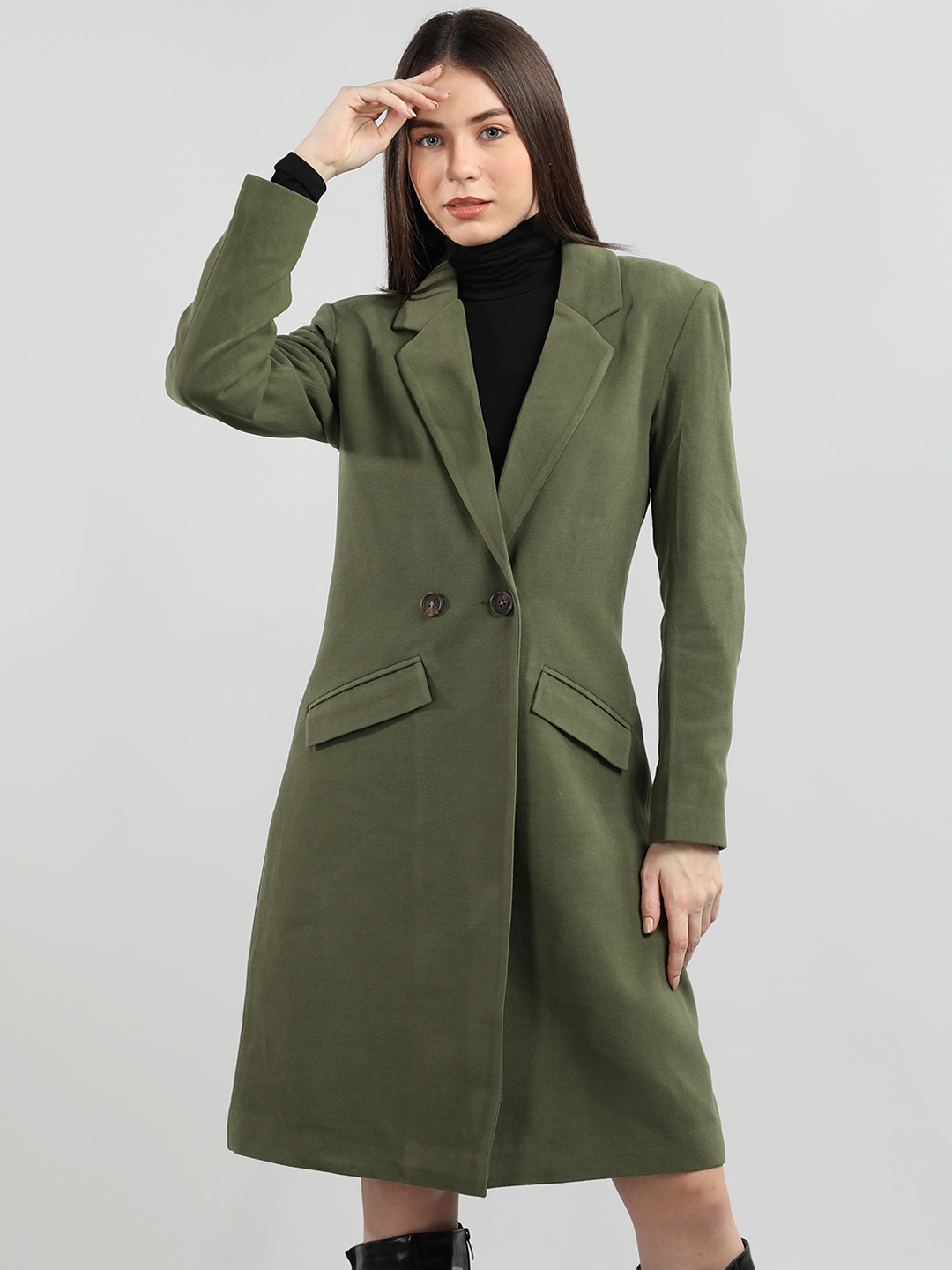 

CHKOKKO Double Breasted Woollen Overcoat, Olive