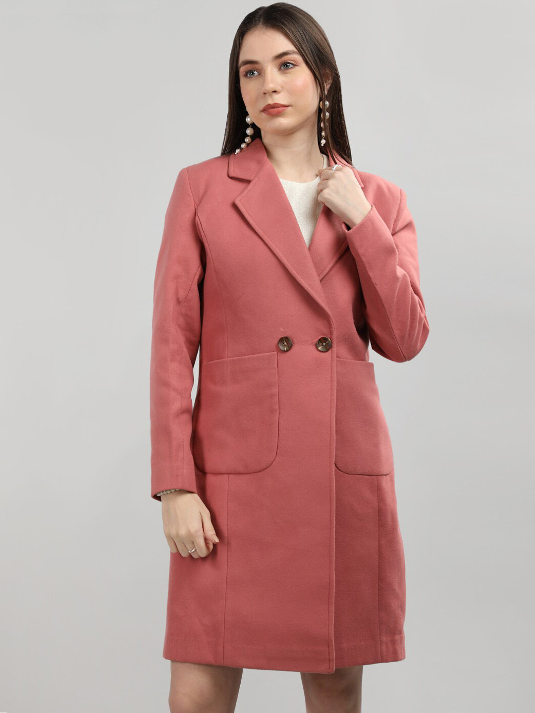 

CHKOKKO Double Breasted Woollen Overcoat, Pink