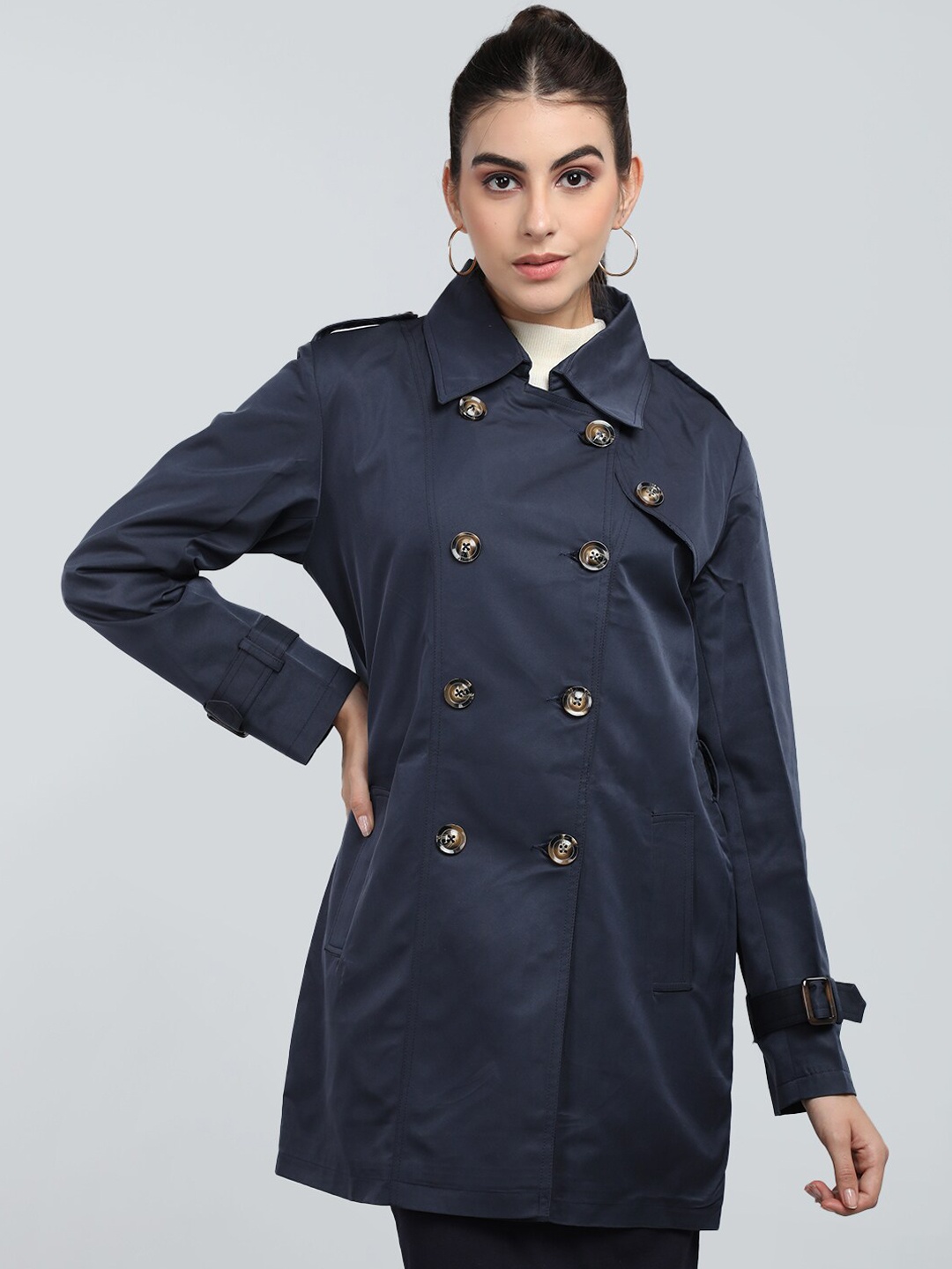 

CHKOKKO Double Breasted Trench Coat, Navy blue