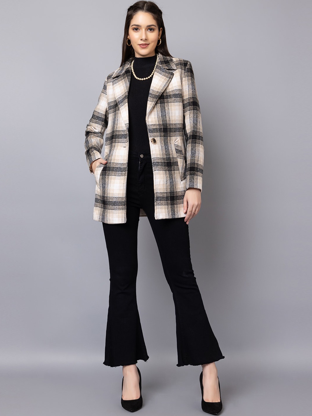 

CHKOKKO Checked Woollen Overcoat, White