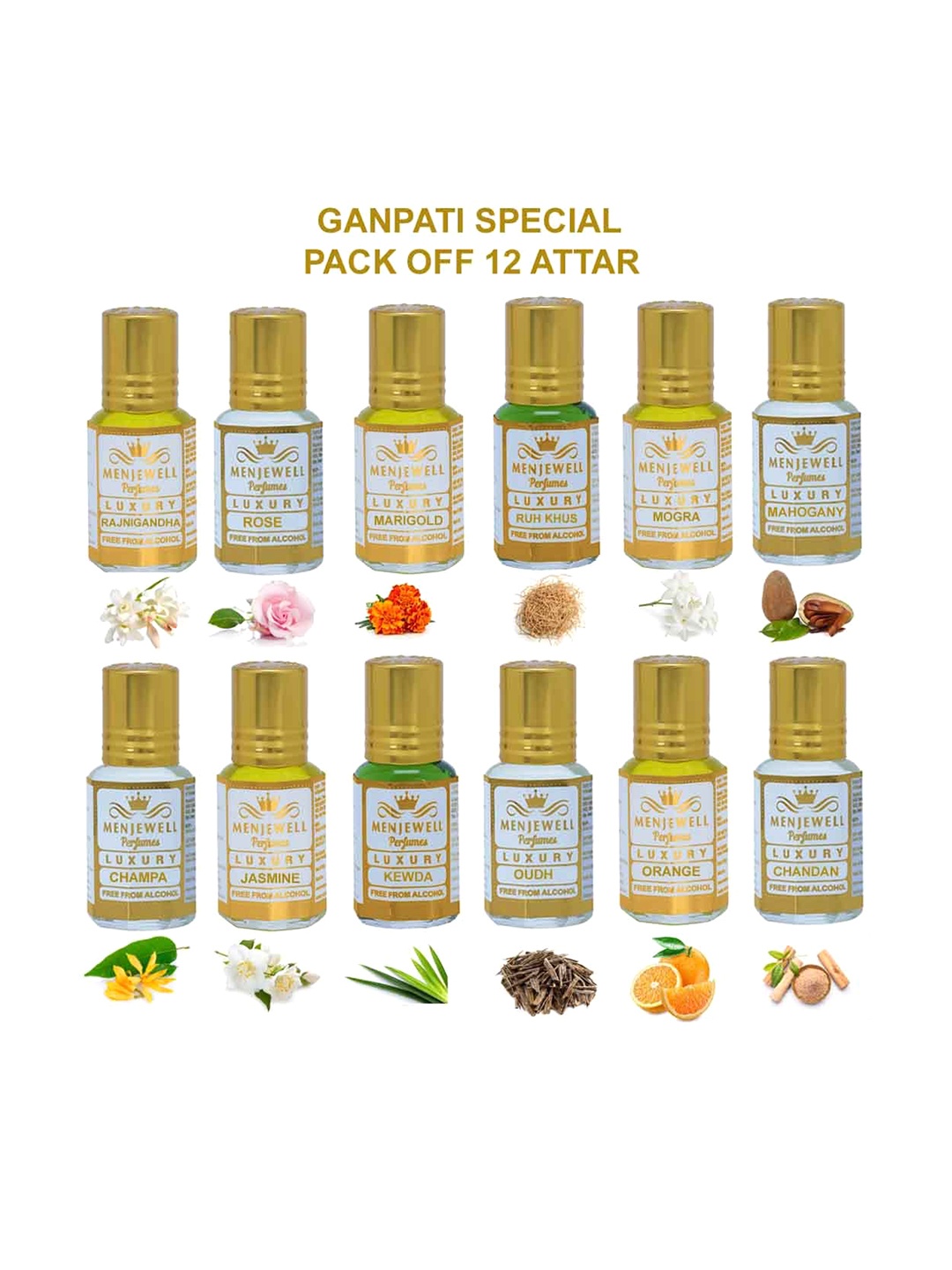 

Menjewell Luxury Set Of 12 Attar Perfume Gift Pack, Yellow