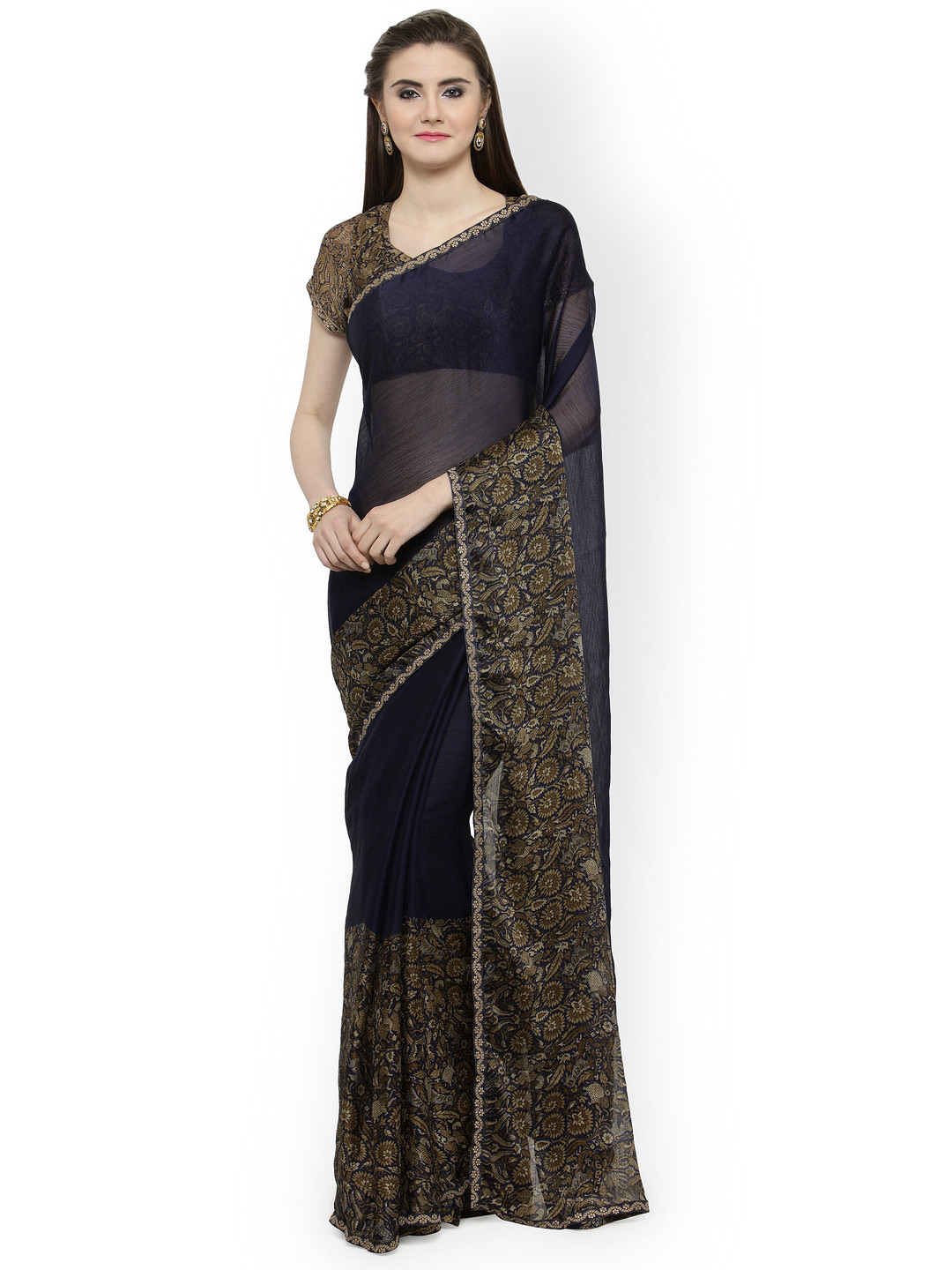 

Shaily Blue Printed Pure Chiffon Saree