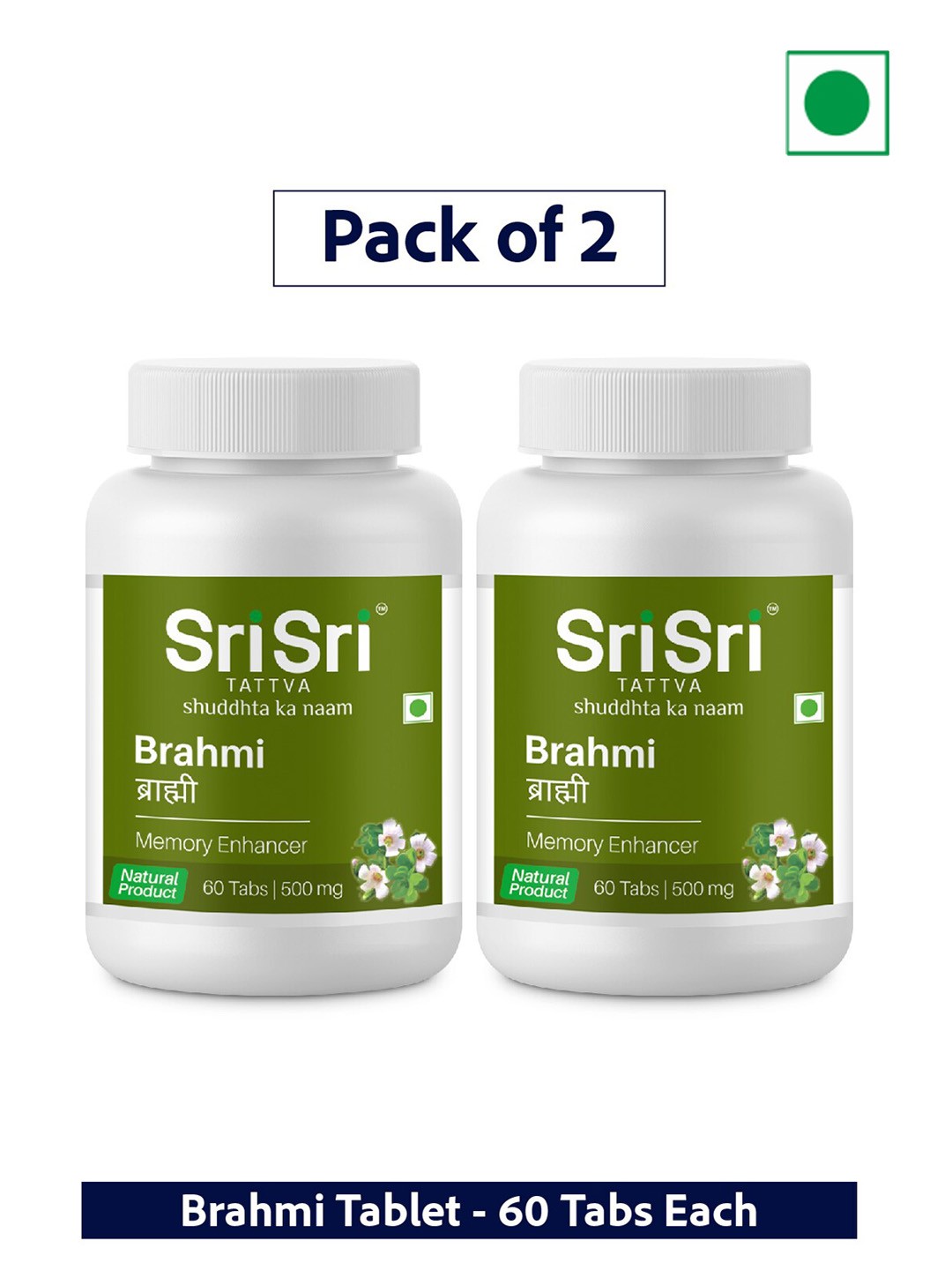 

Sri Sri Tattva Set Of 2 Brahmi Tablets For Memory Enhancer - 60 Tablets each, Green