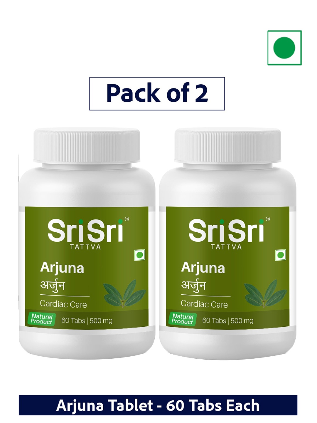 

Sri Sri Tattva Set Of 2 Arjuna Tablets For Cardiac Care - 60 Tablets Each, Green