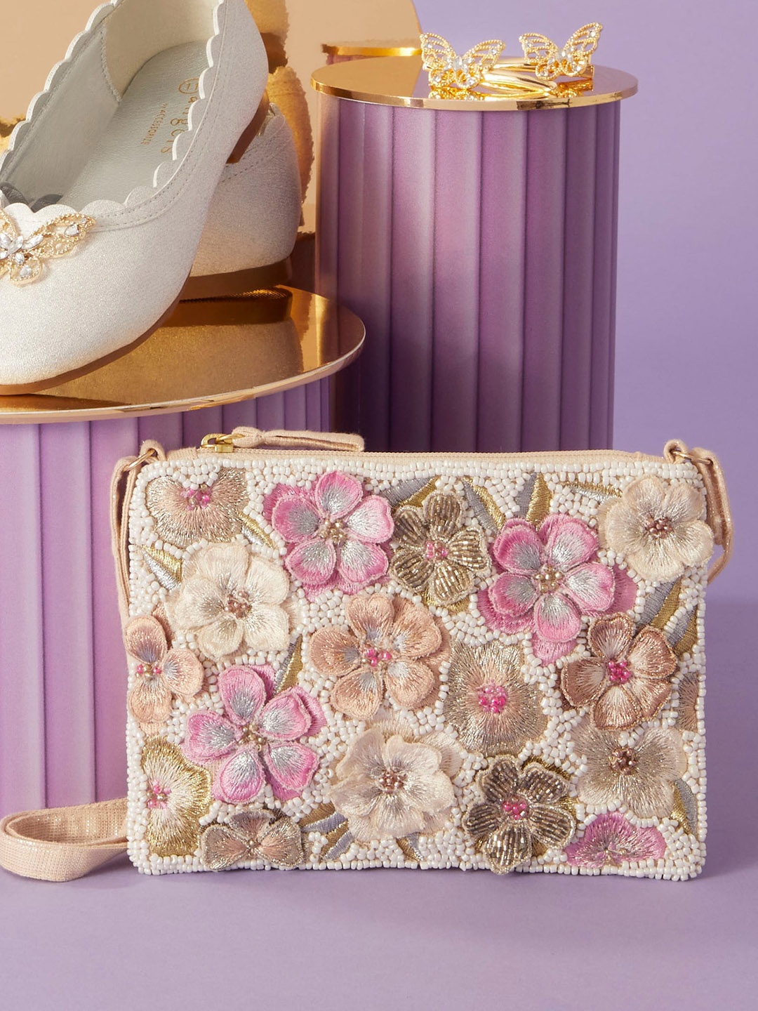 

Accessorize Girls Embellished Cotton Structured Sling Bag, Beige