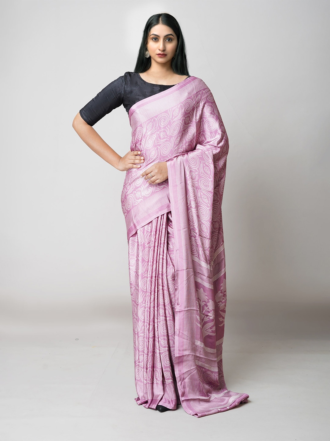 

Unnati Silks Ethnic Motifs Block Print Handloom Pure Silk Saree, Purple