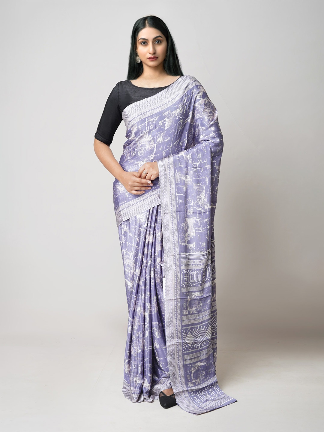 

Unnati Silks Ethnic Motifs Block Print Handloom Pure Silk Saree, Blue