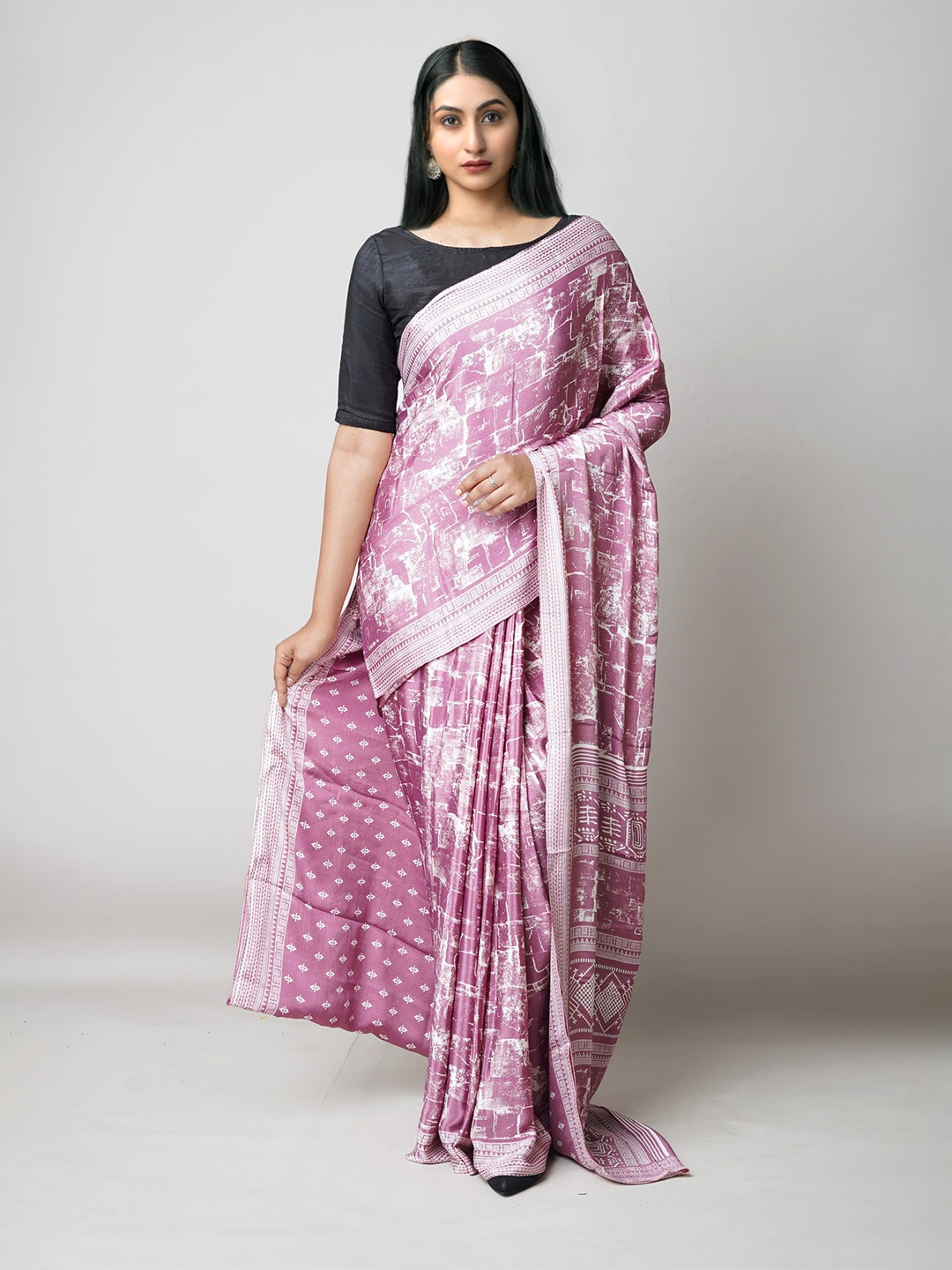 

Unnati Silks Ethnic Motifs Block Print Handloom Pure Silk Saree, Pink