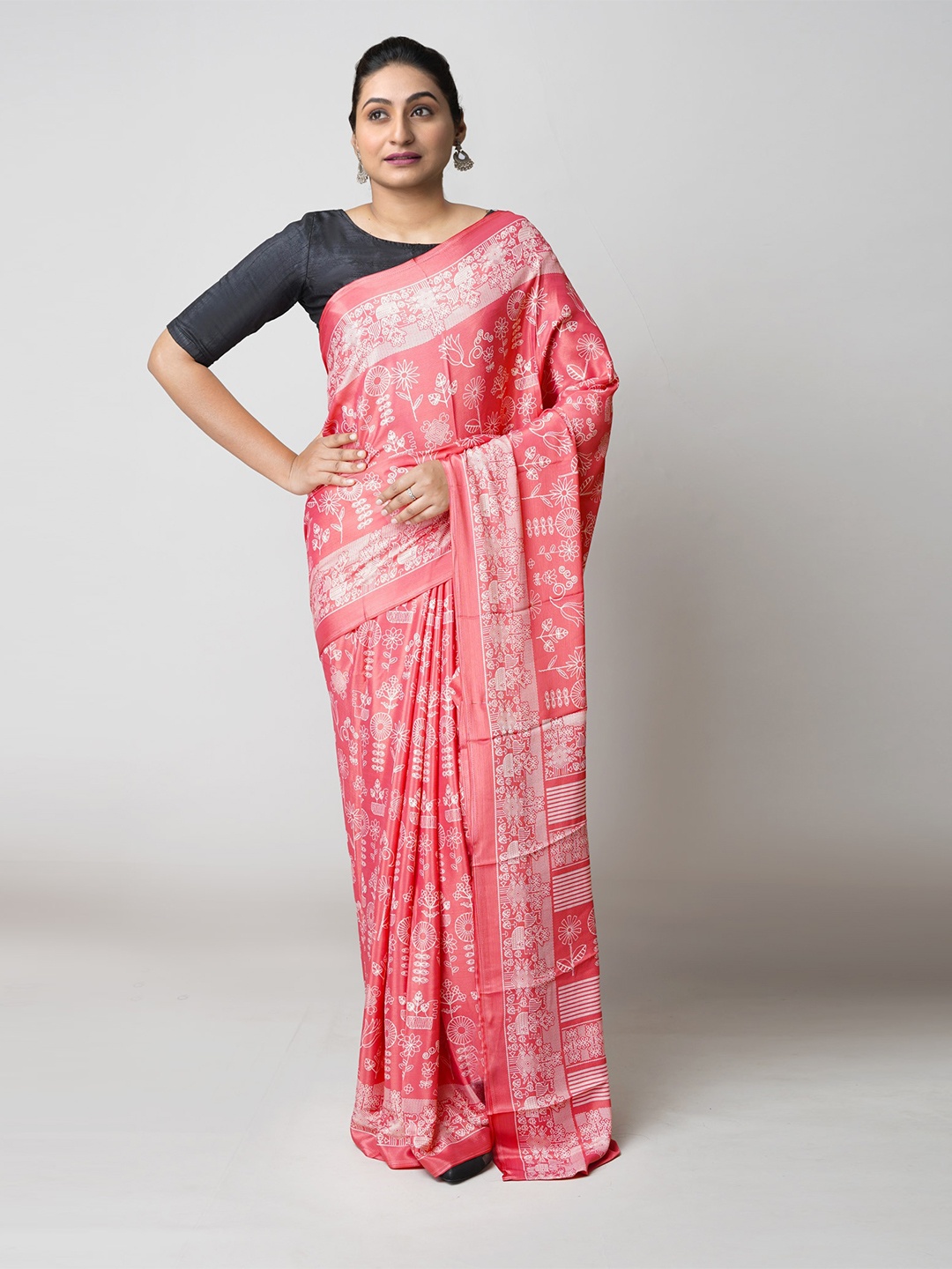 

Unnati Silks Ethnic Motifs Block Print Saree, Peach