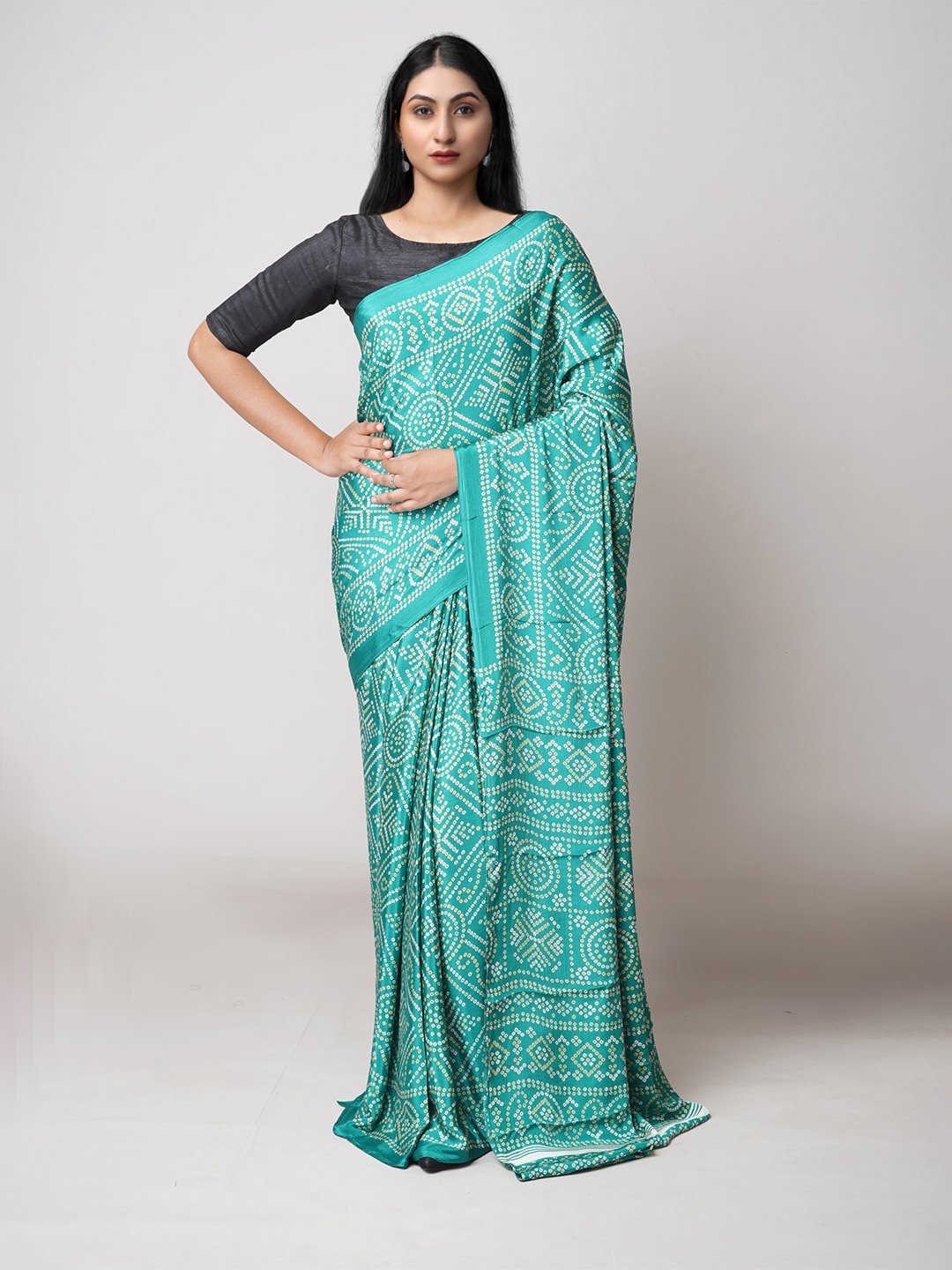 

Unnati Silks Printed Bandhani Saree, Green