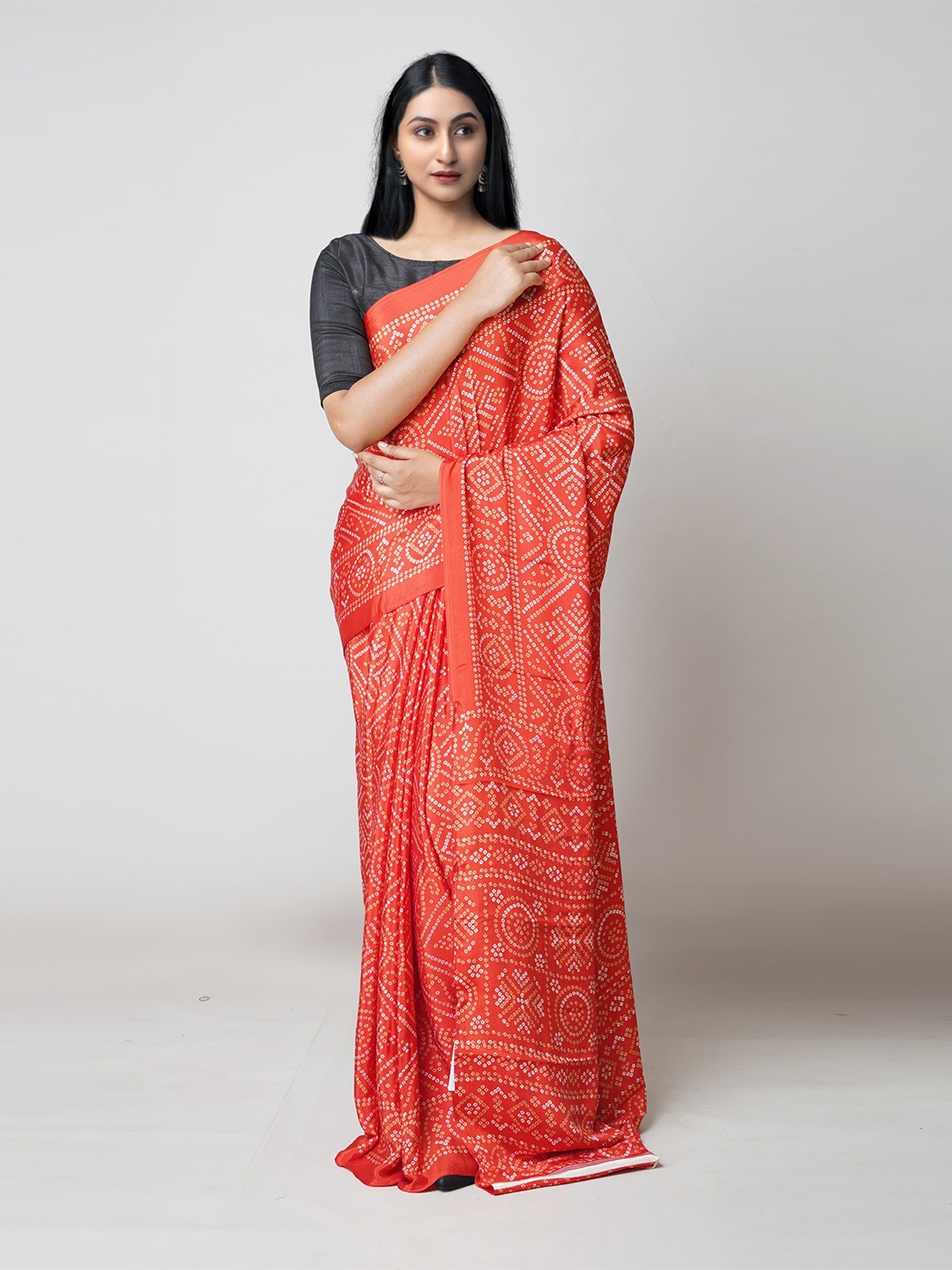 

Unnati Silks Printed Bandhani Saree, Red