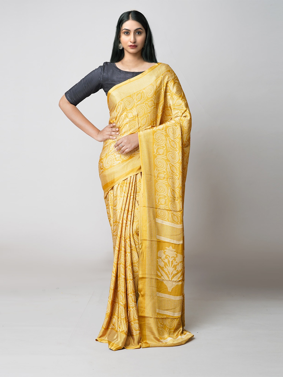 

Unnati Silks Ethnic Motifs Block Print Saree, Brown