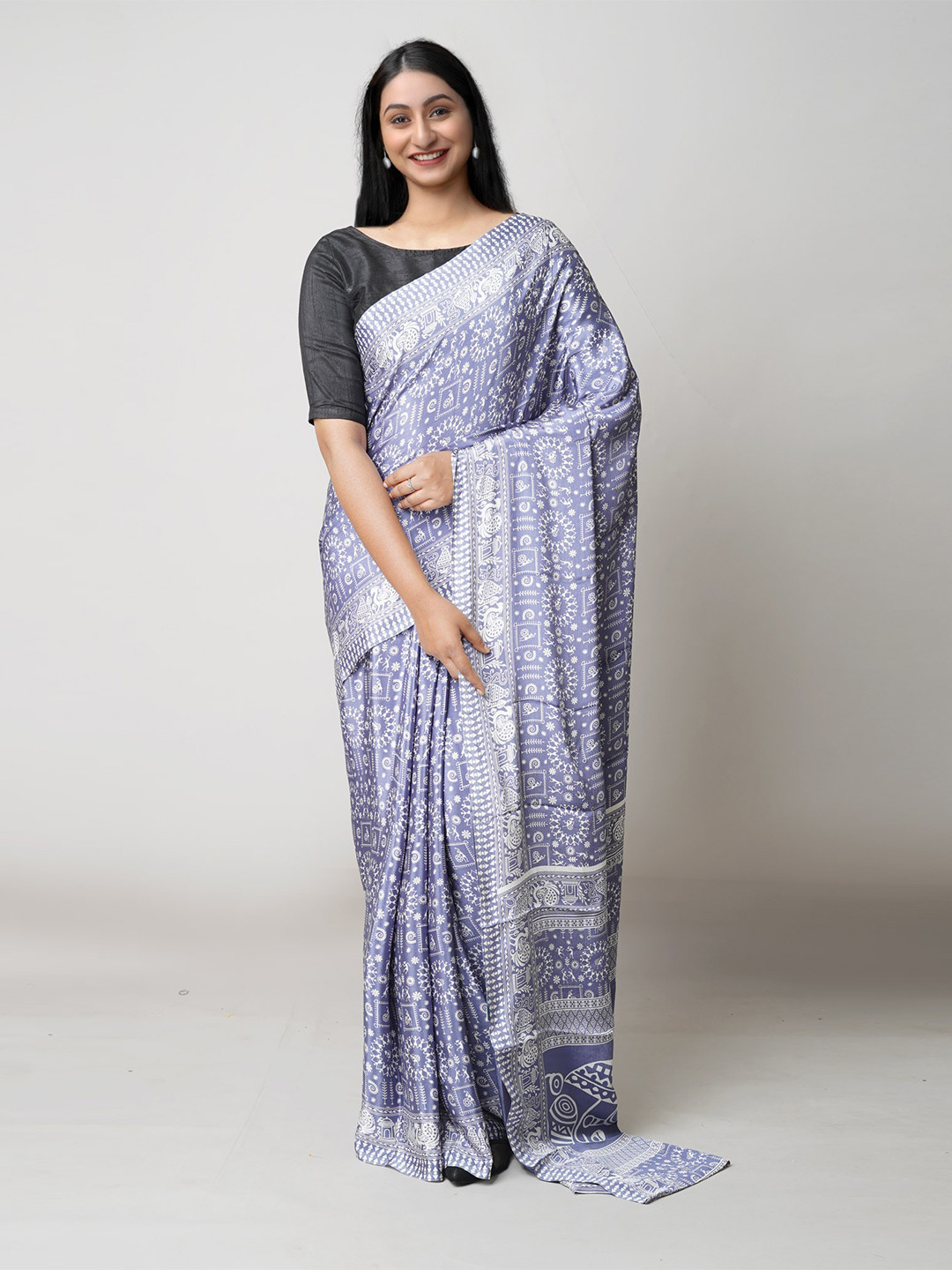 

Unnati Silks Ethnic Motifs Block Print Saree, Blue
