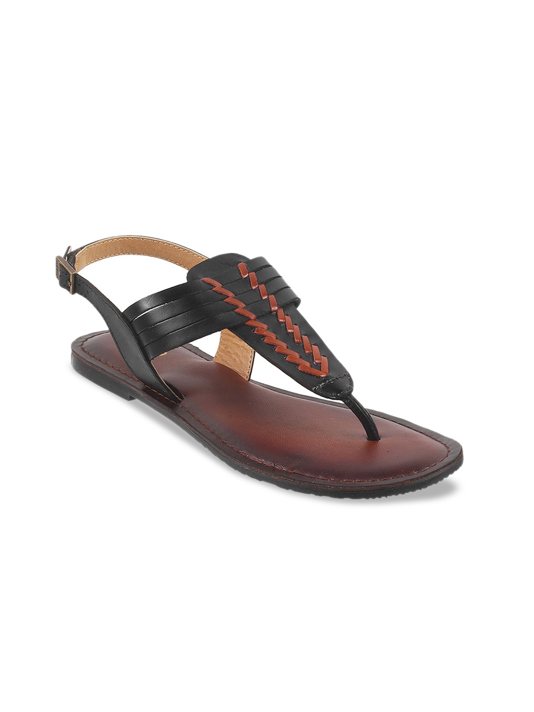 

Metro Braided Leather T-Strap Flats With Buckle Closure, Black
