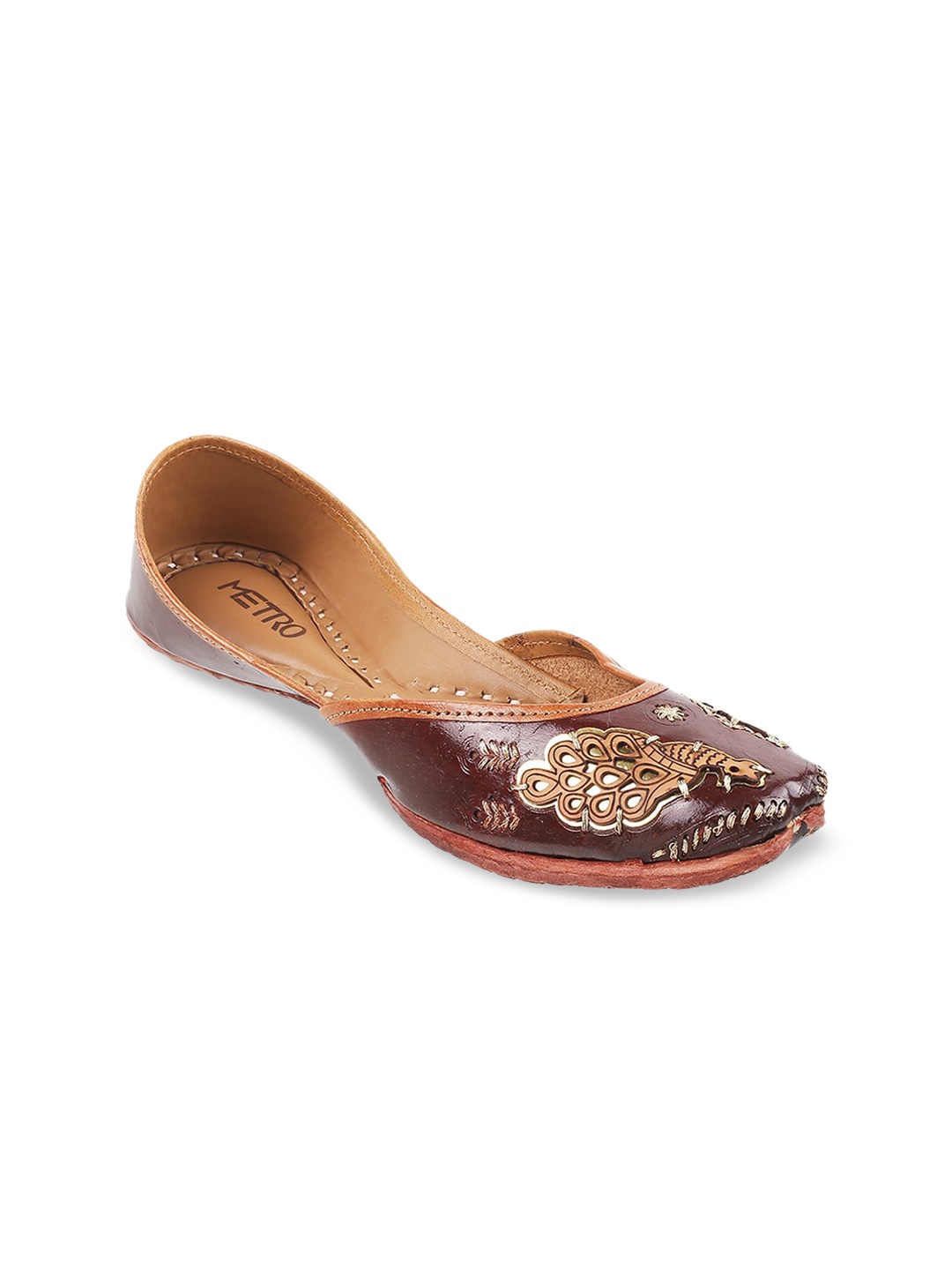 

Metro Textured Square Toe Leather Mojaris, Brown