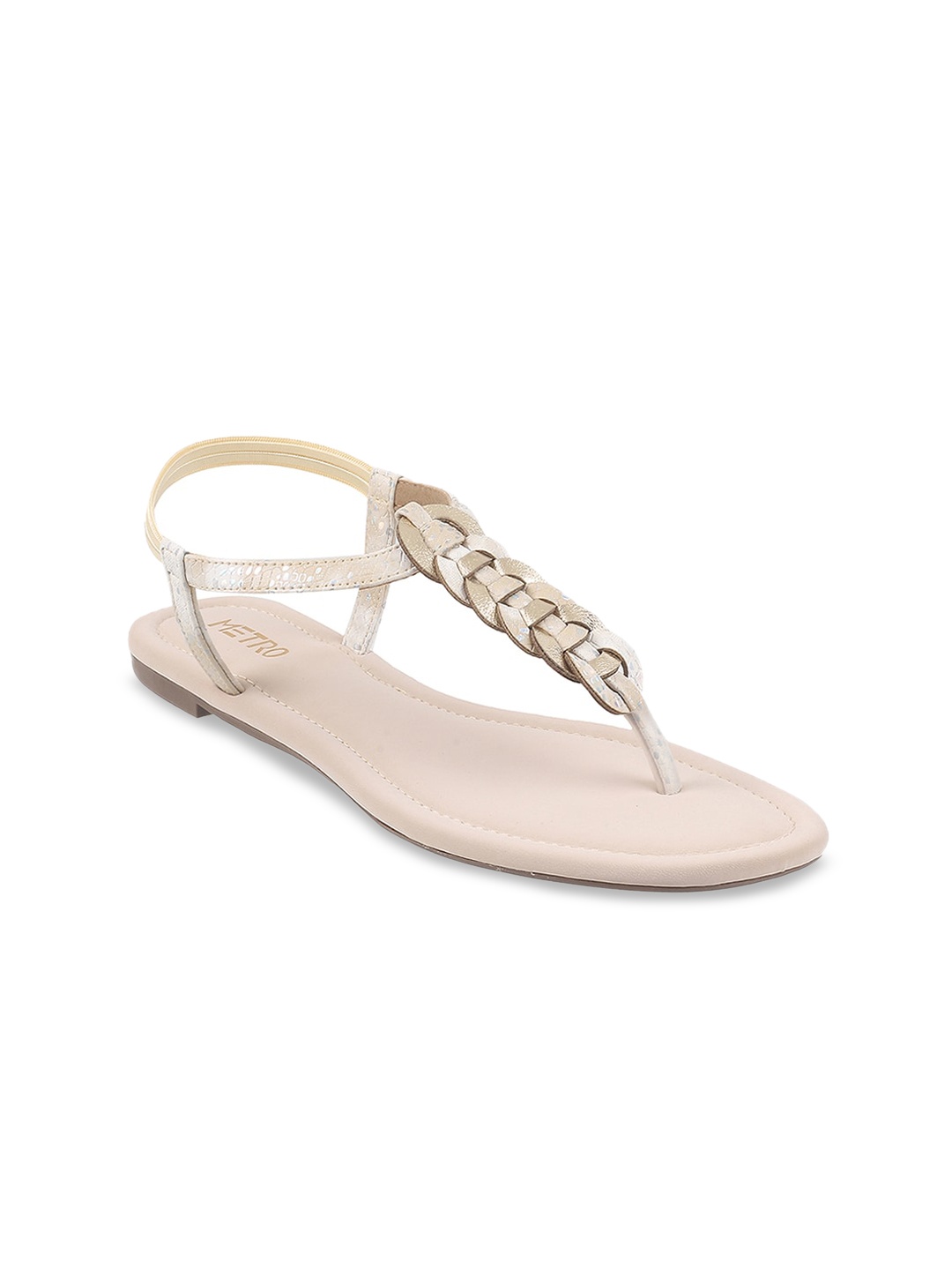 

Metro Embellished T-Strap Flats With Backstrap, Beige