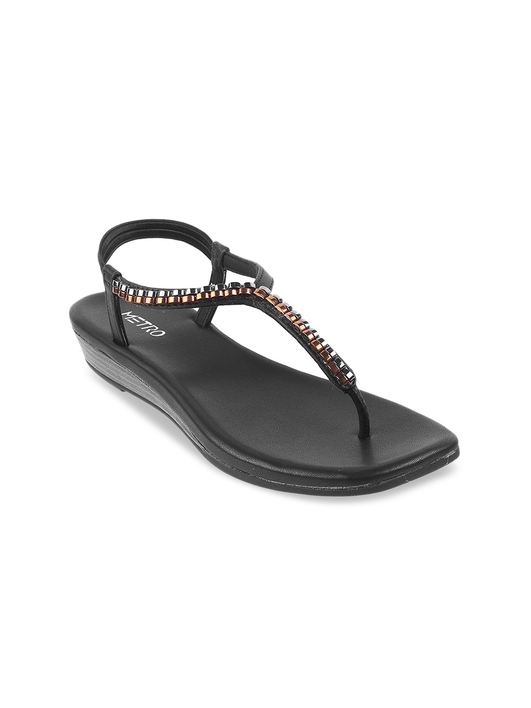 

Metro Embellished T-Strap Flats With Backstrap, Black
