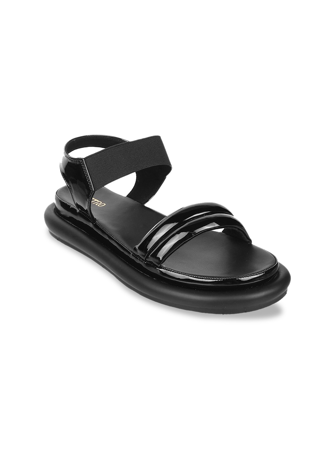 

Metro Black Open Toe Flatform Heels With Ankle Loop