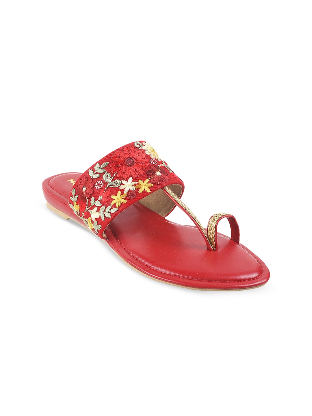 

Mochi Ethnic - Embellished One-Toe Flats, Red