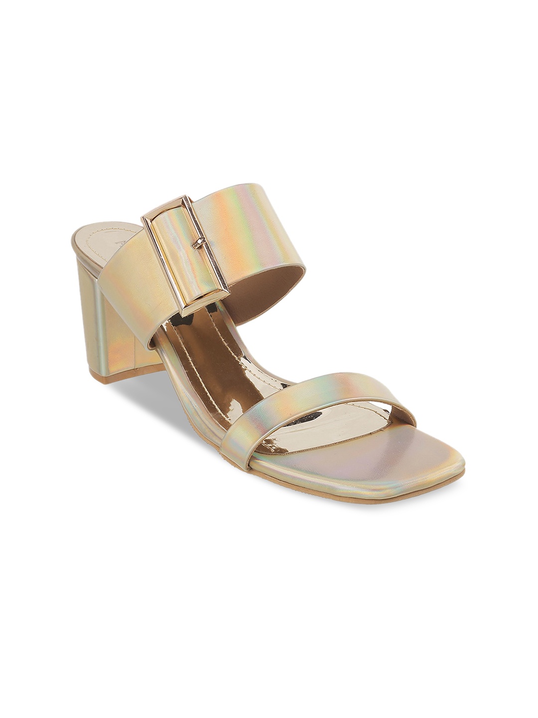 

Mochi Colourblocked Block Heels, Gold