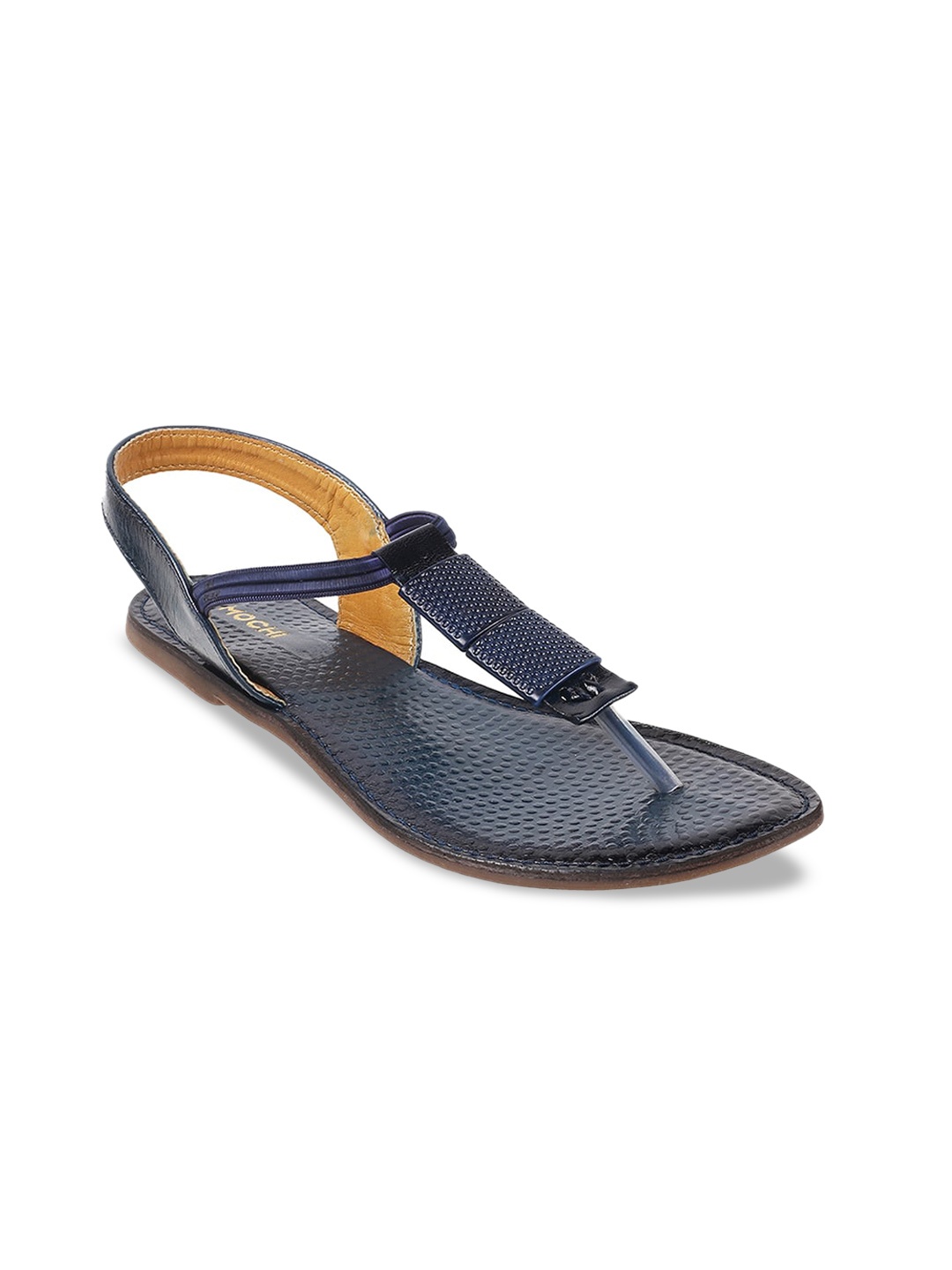 

Mochi Textured Leather T-Strap Flats, Navy blue