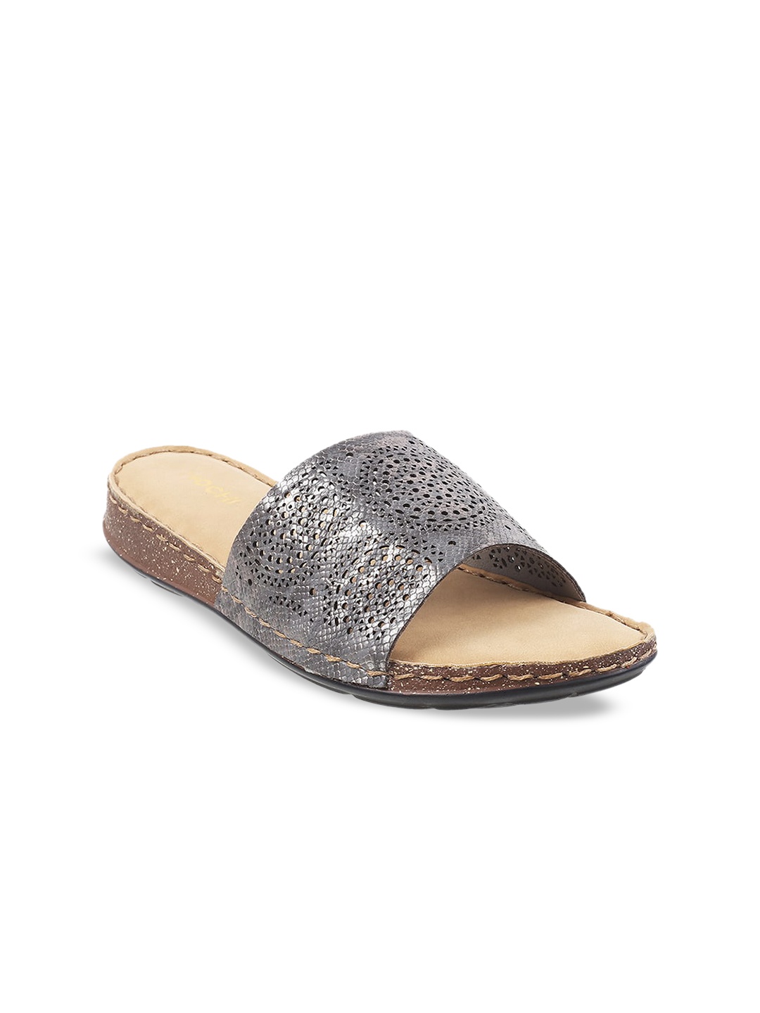 

Mochi Textured Open Toe Flats With Laser Cuts, Grey