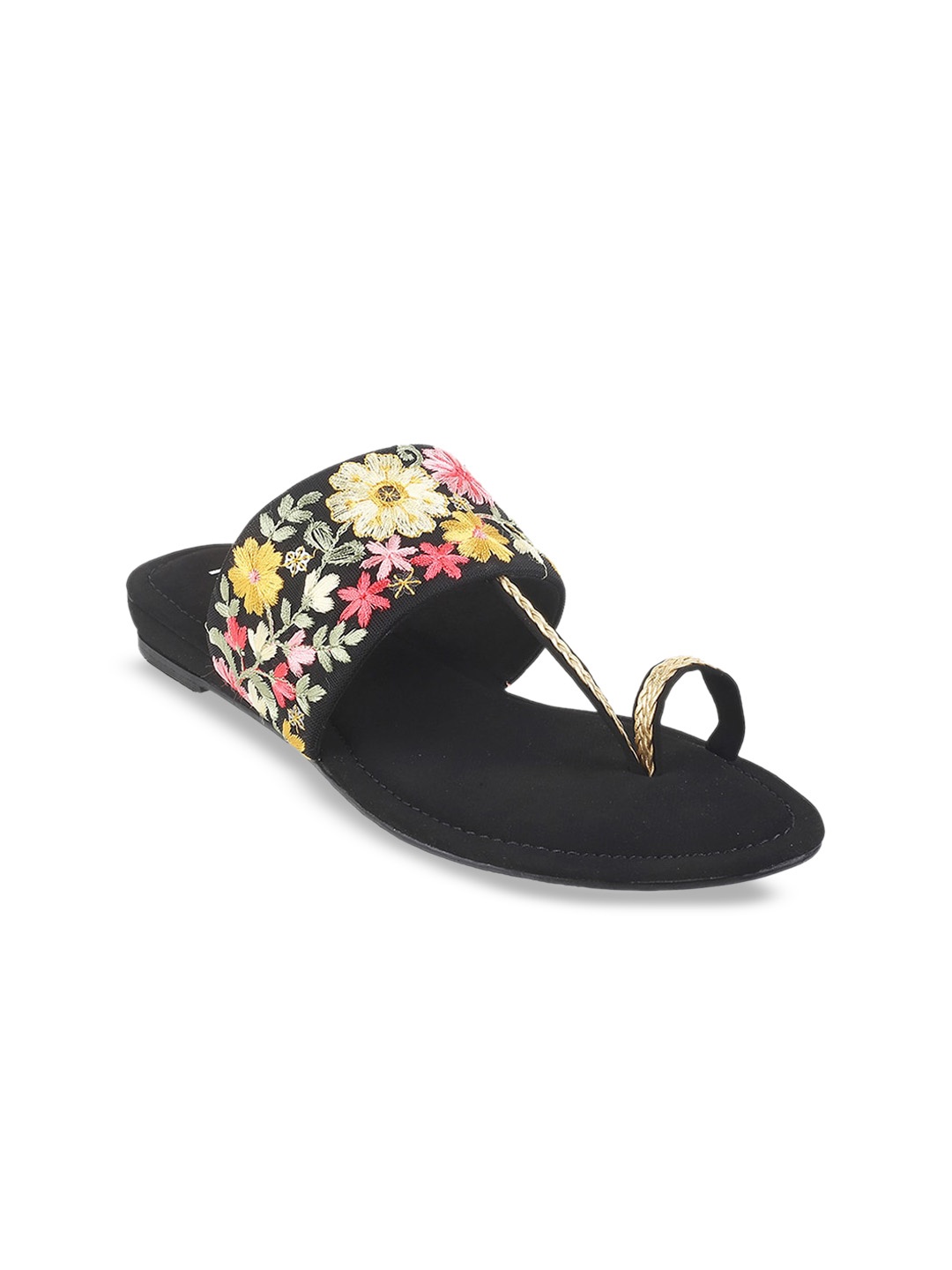 

Mochi Embroidered Ethnic One Toe Flat, Black