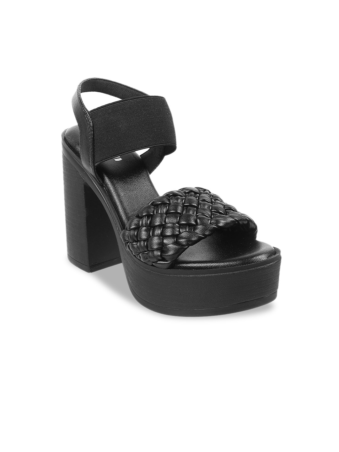 

Mochi Textured Block Heels With Backstrap, Black