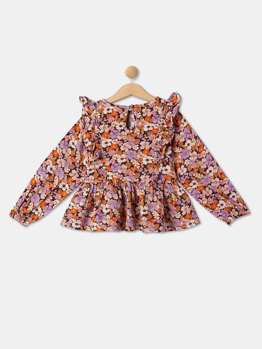 

R&B Girls Floral Printed Ruffled Peplum Top, Pink