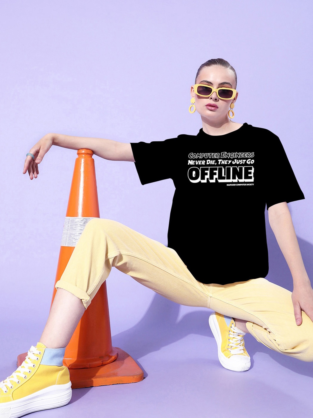 Harvard Black Typography Printed Cotton Oversized T-shirt