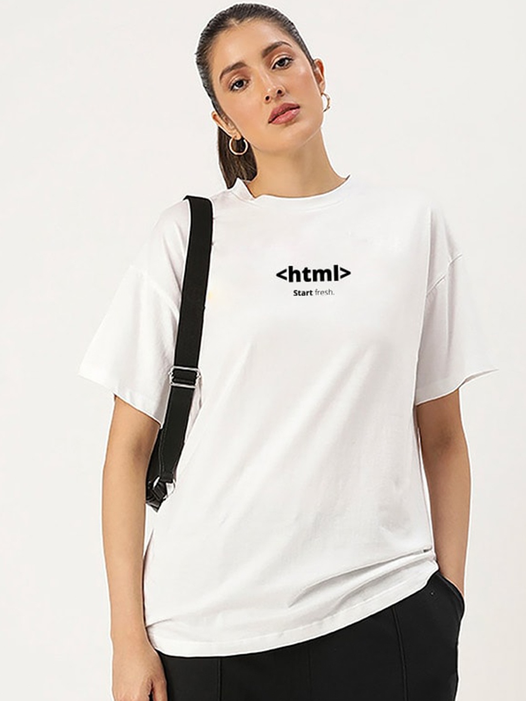 Harvard Off White Typography Printed Drop-Shoulder Sleeves Cotton Oversized T-shirt