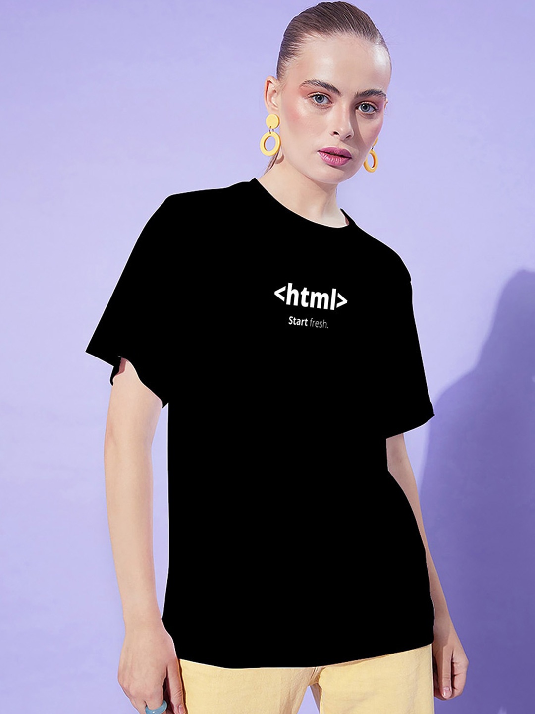 

Harvard Black Typography Printed Cotton Oversized T-shirt